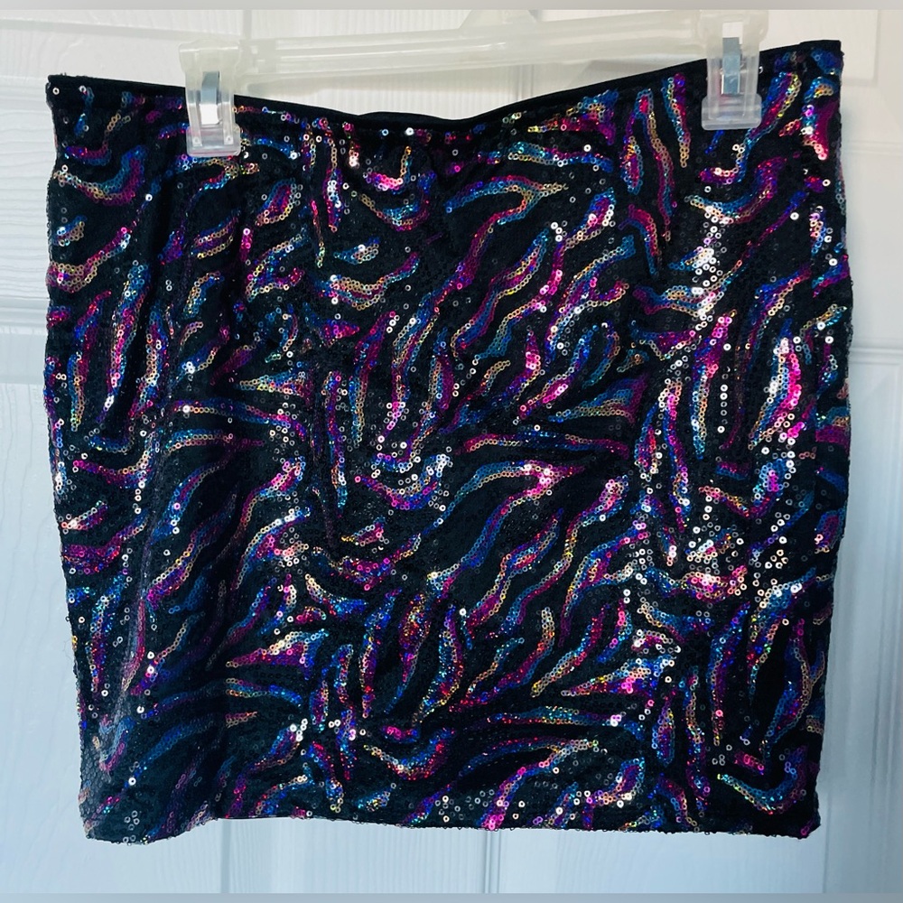 Lily White Sequin Mini Skirt - Black and Purple